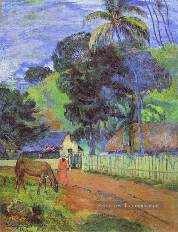Cheval sur route Paysage tahitien postimpressionnisme Primitivisme Paul Gauguin Peintures à l'huile